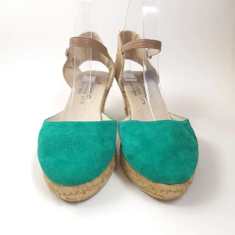 GAIMO Espadrilles Handmade Spain Wedge green Sandals shoes Size 8.5